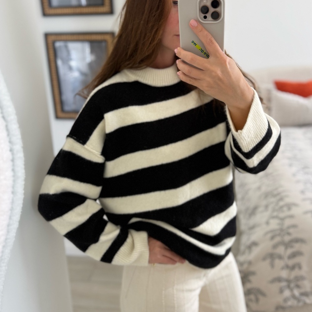 Zara Black and White Wide-Stripe Crewneck Sweater